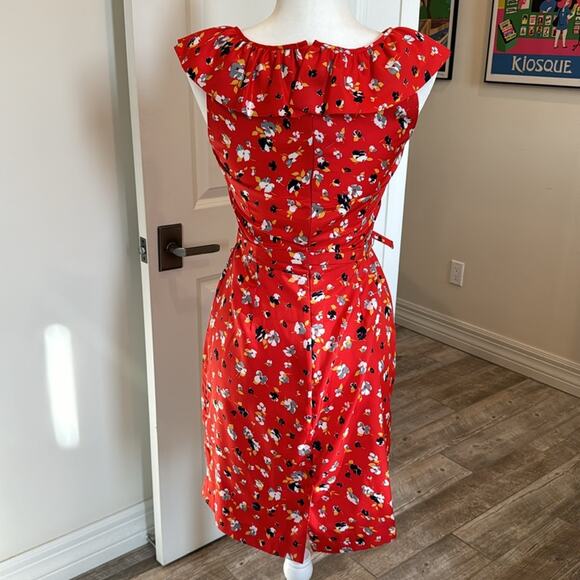 Karen Walker Red Floral Dress With Matching Belt - Size 4 - Picture 3 of 6